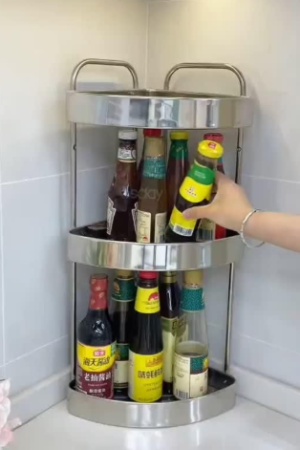 2-Tier Stainless Steel Corner Kitchen Rack