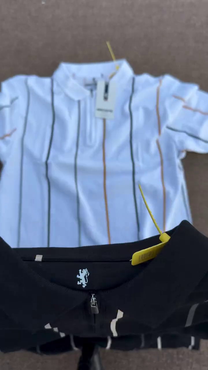 Men Pure Cotton Vertical Stripe Zipper Polo T-Shirt - Image 4