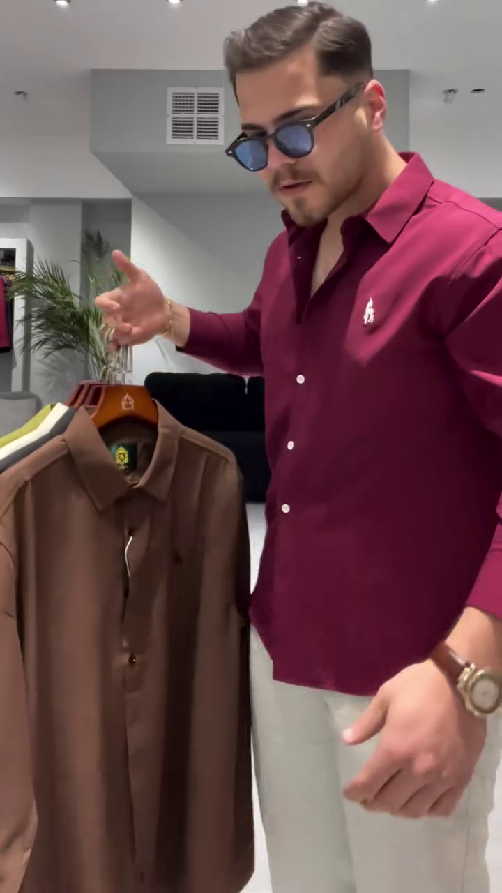 Men Red Stretchy Twill Shirt - Image 2