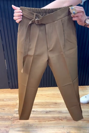 Men Coffee Brown Straight Fit Formal Trousers