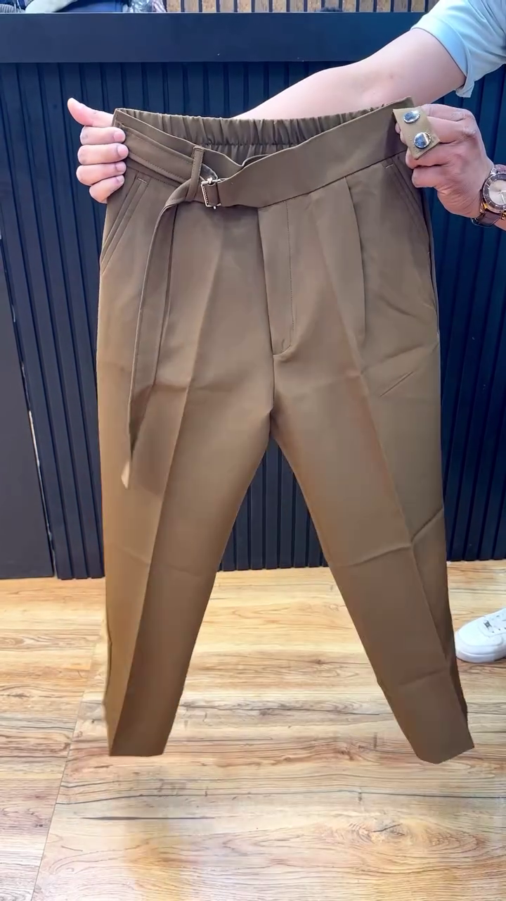 Men Coffee Brown Straight Fit Formal Trousers