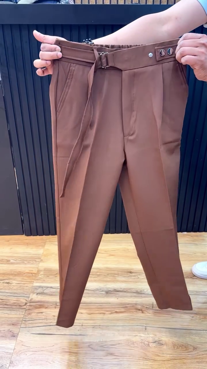 Men Coffee Brown Straight Fit Formal Trousers - Image 9