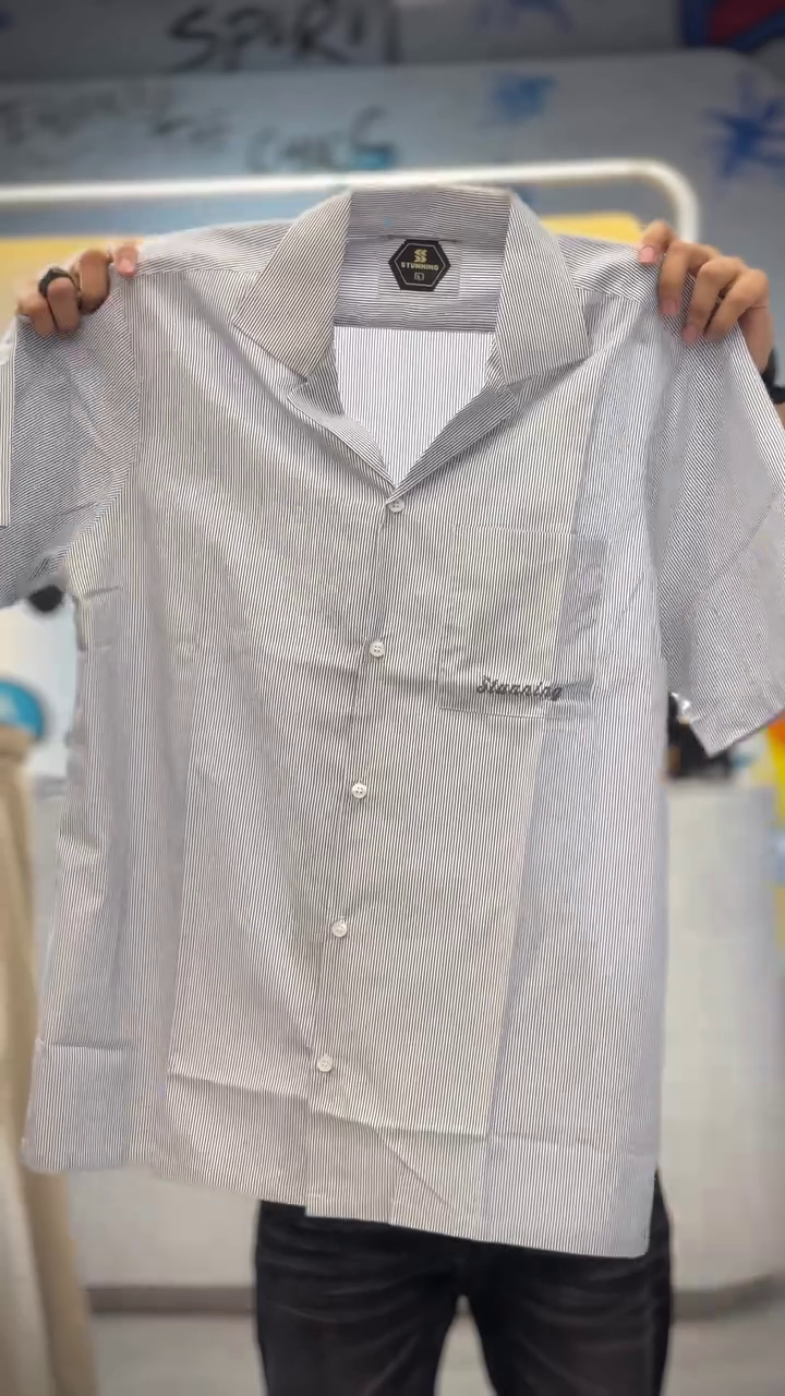 Vertical Striped Cuban Collar Drop-Shoulder Sleeves Boxy Fit Casual Shirt - Image 5