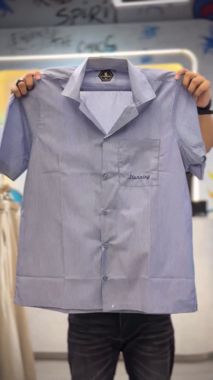 Vertical Striped Cuban Collar Drop-Shoulder Sleeves Boxy Fit Casual Shirt - Image 4