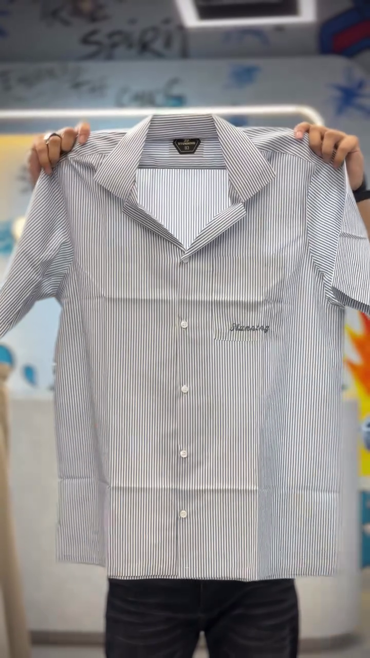 Vertical Striped Cuban Collar Drop-Shoulder Sleeves Boxy Fit Casual Shirt - Image 3