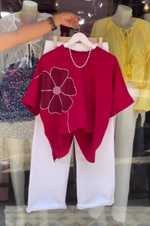 Embellished V-Neck Kaftan Top With Palazzo Co-Ord Set