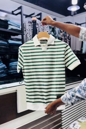 Men Striped Polo Collar Cotton T-shirt